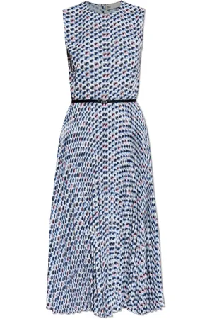 Tory Burch Kleedjes, Dames, Blauw, XS, Polyester, Jurk met geplooide zoom
