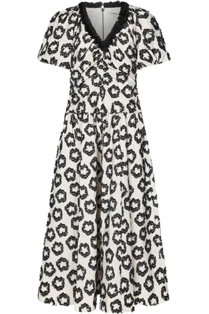 ULLA JOHNSON Kleedjes, Dames, Wit, S, Katoen, Witte Bloemen A-Lijn Midi Jurk
