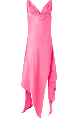 Roberto Cavalli Kleedjes, Dames, Roze, M, Asymmetrische Zijden Jurk met Ruches