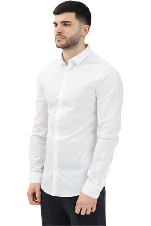 Armani Exchange Overhemden, Heren, Wit, 2Xl, Wit overhemd met logo borduursel