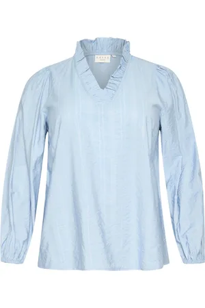 Kaffe Blouses & Shirts, Dames, Blauw, 3Xl, Vrouwelijke V-hals Chambray Blouse