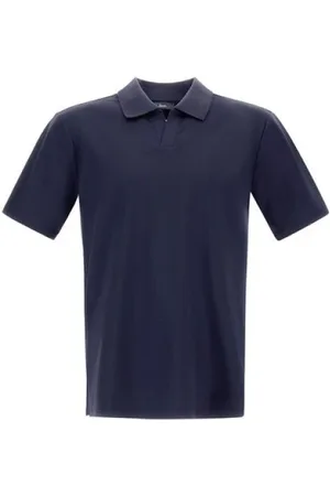 HERNO Tops, Heren, Blauw, M, Polo shirt met korte mouwen en splitkraag