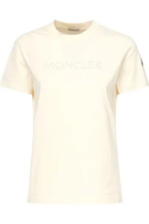 Moncler Tops, Dames, Wit, M, Katoen, T-shirt van katoen met geborduurd tonaal logo