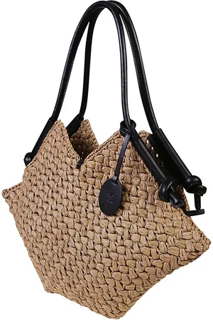 ELEVENTY Tassen, Dames, , ONE Size, Leer, Handgeweven Driehoekige Tas van Raffia en Leer
