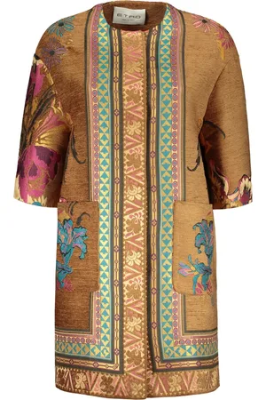 Etro Mantels, Dames, , L, Polyester, Bloemen Jacquard Jas met Contrasterende Inzetstukken