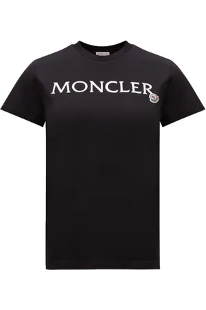 Moncler Tops, Dames, Zwart, L, Katoen, T-shirt met geborduurd logo