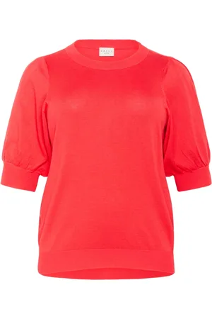 Kaffe Truien, Dames, Rood, XL, Plooi Pullover Gebreid Hibiscus Stijl