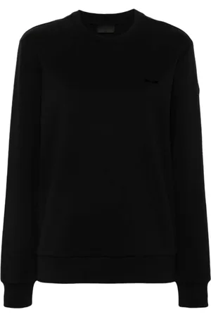 Moncler Sweatshirts & Hoodies, Dames, Zwart, M, Katoen, Logo Plaque Sweatshirt