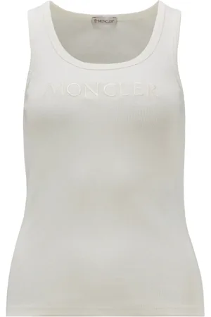 Moncler Tops, Dames, Wit, M, Katoen, Logo Top in Ribstof Stijl