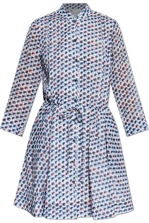 Tory Burch Kleedjes, Dames, Blauw, L, Katoen, Jurk met trekkoord in de taille