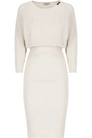 Elisabetta Franchi Kleedjes, Dames, , M, Ivoor Viscose Trui met Geperforeerd Patroon