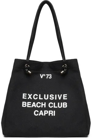 V°73 Tassen, Dames, Zwart, ONE Size, Polyester, Zwarte canvas boodschappentas met print