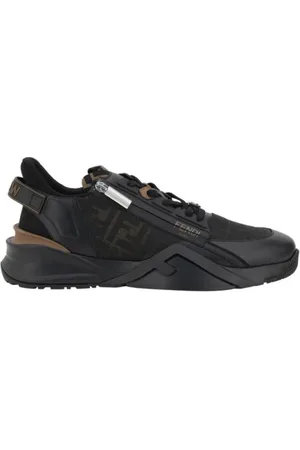 Fendi Schoenen, Heren, Zwart, 43 EU, Hardloopsneakers met gestructureerde zool en geometrische veterogen