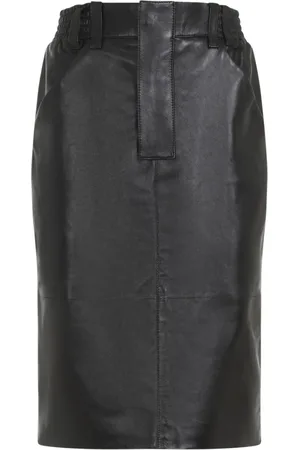 Saint Laurent Rokken, Dames, Zwart, S, Leer, Leren Midi Rok