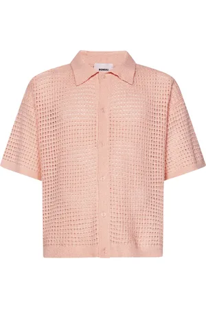 BONSAI Overhemden, Heren, Roze, S, Katoen, Roze korte mouw gebreide shirt