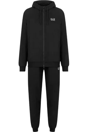 EA7 Sport, Heren, Zwart, M, Katoen, Zwart hoodie set met joggers
