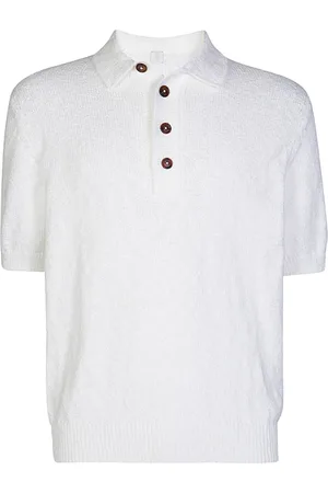 ELEVENTY Truien, Heren, Wit, 2Xl, Katoen, Katoenen poloshirt met hoornknopen