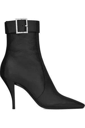 Saint Laurent Schoenen, Dames, Zwart, 36 EU, Leer, Claude Enkellaarsjes met Strass