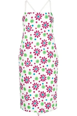 Saint Laurent Kleedjes, Dames, Veelkleurig, M, Leer, Floral Print Midi Jurk