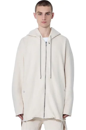 Rick Owens Sweatshirts & Hoodies, Heren, , M, Katoen, Geborsteld Katoen Zip-Up Sweatshirt
