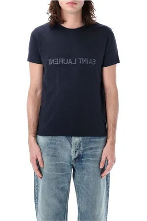 Saint Laurent Tops, Heren, Blauw, S, Katoen, Reverse Logo T-Shirt