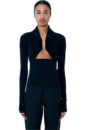 Rick Owens Tops, Dames, Zwart, M, Nylon, Top met Ruches en Cut-Out