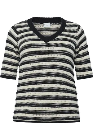 Kaffe Truien, Dames, Zwart, L, Gestreepte Pullover Trui V-Hals Stijl