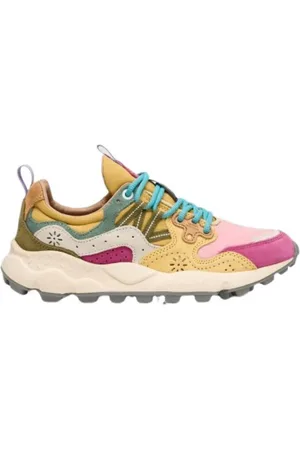Flower Mountain Schoenen, Dames, Veelkleurig, 40 EU, Suède, Roze Stoffen Sneakers met Kurken Binnenzool