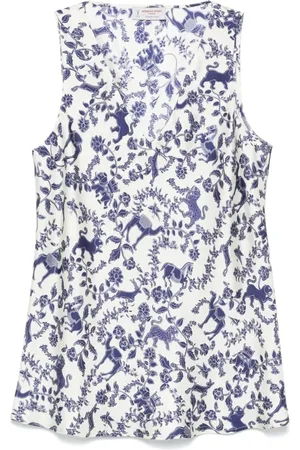 ALBERTO BIANI Tops, Dames, Veelkleurig, L, Beige V-hals Mouwloze Top