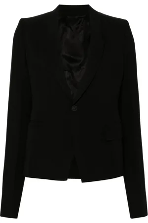 Rick Owens Jassen, Dames, Zwart, S, Wol, Zwarte Wollen Jas met Piekrevers