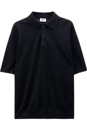 Filippa K Tops, Heren, Zwart, M, Polyester, Zwarte Mesh Polo Shirt
