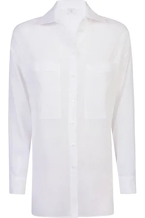 ELEVENTY Blouses & Shirts, Dames, Wit, S, Katoen, Katoenen overhemd met twee zakken