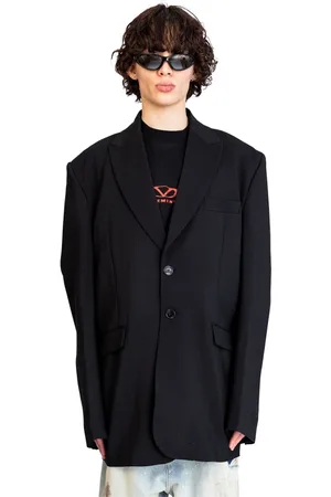 Vetements Jassen, Heren, Zwart, M, Zwarte op maat gemaakte geborduurde jas