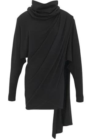 Saint Laurent Kleedjes, Dames, Zwart, M, Wol, Zwarte wollen wikkeljurk met capuchon