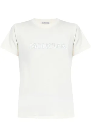 Moncler Tops, Dames, Wit, S, Katoen, Katoenen jersey top met korte mouwen en kristallen logo