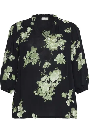 Kaffe Blouses & Shirts, Dames, Zwart, 2Xl, Bloemenprint V-hals Blouse
