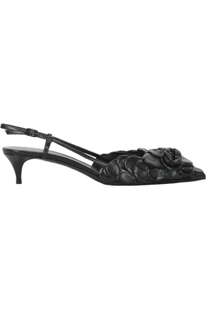 VALENTINO GARAVANI Schoenen, Dames, Zwart, 37 EU, Bloemige Pointy Toe Slingback Pumps
