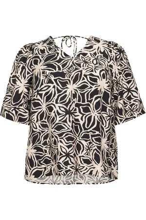 Kaffe Blouses & Shirts, Dames, Veelkleurig, XL, Wijdvallende Blouse Zwart / Licht Beige Bloem