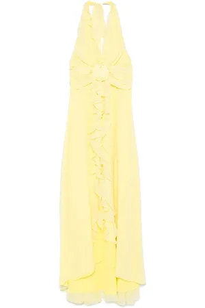 BLUMARINE Kleedjes, Dames, Geel, M, Gele Halternek Jurk met Sjerp Detail