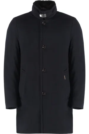 MOORER Mantels, Heren, Blauw, L, Wol, Wol Kasjmier Jas met Bont Kraag