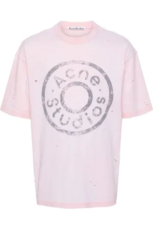 Acne Studios Tops, Dames, Roze, M, Katoen, Button Logo T-shirt