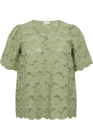 Kaffe Blouses & Shirts, Dames, Groen, 3Xl, Elegante Kant Blouse in Oil