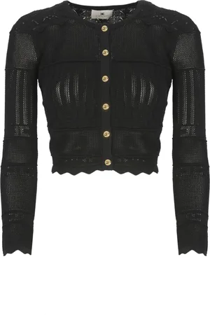 Elisabetta Franchi Truien, Dames, Zwart, L, Zwarte Viscose Trui met Knopen