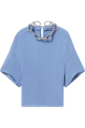Stella McCartney Tops, Dames, Blauw, 3Xs, Kristal Kettingversierde Top