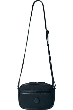 Moncler Tassen, Heren, Zwart, ONE Size, Leer, Lederen Crossbodytas met Afwerking