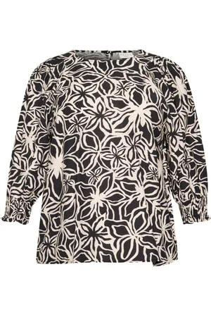 Kaffe Blouses & Shirts, Dames, Zwart, 7Xl, Abstract Print Blouse Zwart/Beige