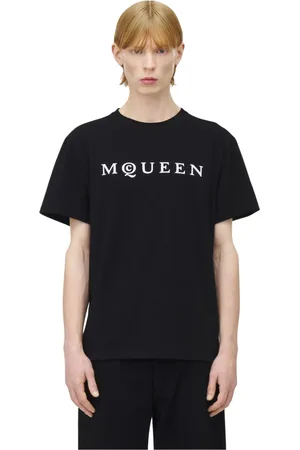 Alexander McQueen Tops, Heren, Zwart, XL, Zwart/Wit T-Shirt Qtadd 0520