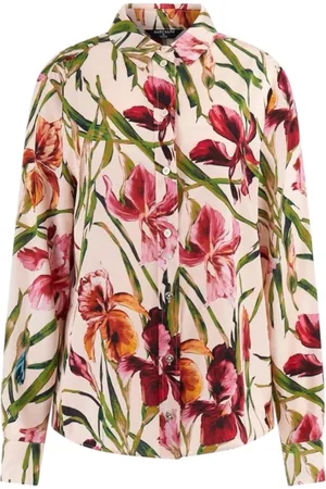 Guess Blouses & Shirts, Dames, Veelkleurig, XL, Polyester, Bloemenroze overhemd met lange mouwen