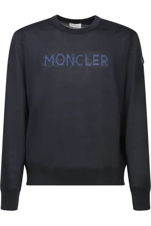 Moncler Sweatshirts & Hoodies, Heren, Blauw, M, Wol, Sportieve Sweater met Lange Mouwen