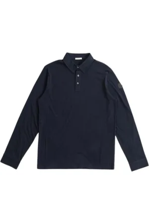 Moncler Tops, Heren, Blauw, M, Katoen, Marineblauwe Polo met Lange Mouwen